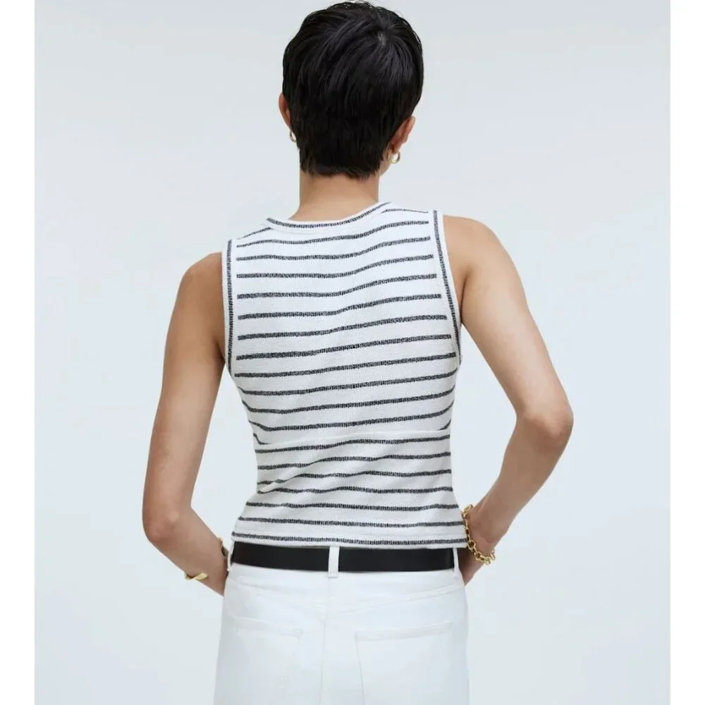 MADEWELL Split-Crewneck Cardigan Tank Top in Lighthouse NWT - Picture 2 of 8